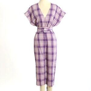 NWOT LA Maison Talulah purple plaid cotton jumpsuit Sz. S